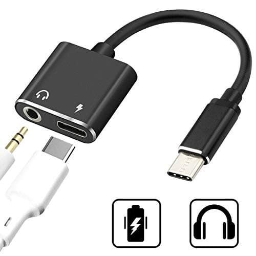 MOOKLIN Type C Adapter, Mini Size 2 in 1 Type C to 3.5mm Audio Headphone & Charger Adapter Supports OnePlus 7 Pro/7/6T Samsung S9/Plus and All Type C Smartphones (Black)