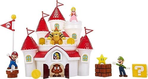 Jakks Pacific Nintendo Super Mario Deluxe Mushroom Kingdom Castle Mario Luigi Princess Peach Bowser Playset Toy Exclusive Pretend Play