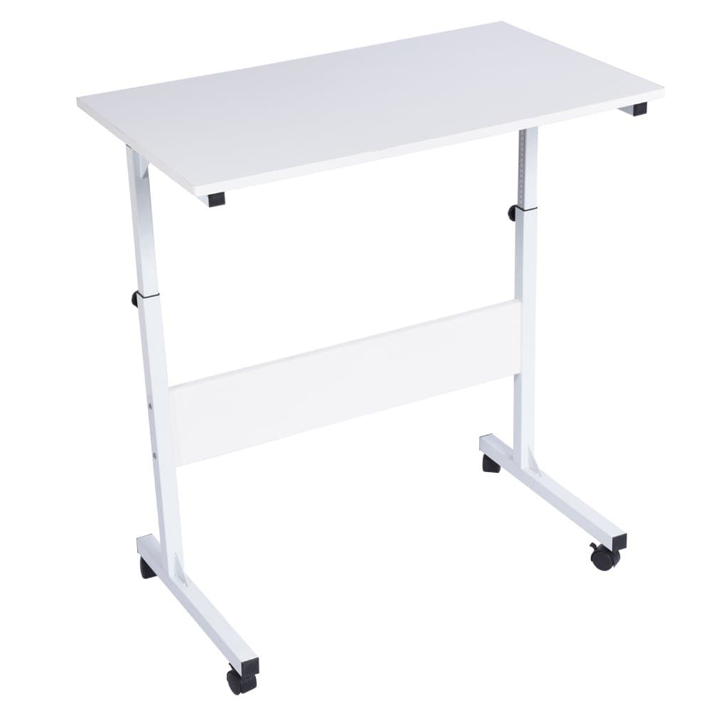 Adjustable Height Laptop Computer Desk, Movable Gaming Computer Cart Tray Side Table Study Workstation with Lockable wheels for Home and Office (White)