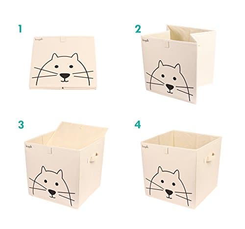 Foldable Toy Storage Box - Bedroom Bin Organizer Kids Nursery Cube Basket (Cat, beige)
