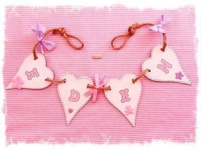 Yorkshire Craft Creations Shabby Chic Girls or Babies Gifts Wooden Name Bunting Personalised Letters Handmade Pink & Lilac Gingham Ribbon (6 Letter Name)