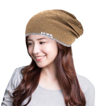 Lullado Silk Satin-Lined Slouchy Beanie Warm Winter Hat in Fine Knit, Lull Cap, Chemo Cap in Khaki | Helps Dry OR Damaged Hair