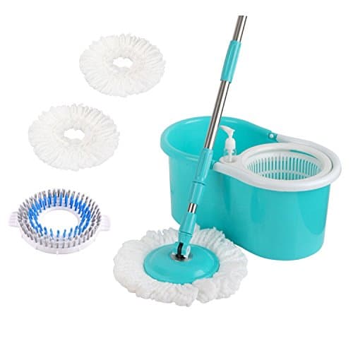 Senmo Easy Wring Stainless Steel Spin Mop and Bucket Set, 360 Rotating Lightweight Home/Commercial Mop Cleaning System, 3 Microfiber Mop Heads and 1 Brush Disc Included