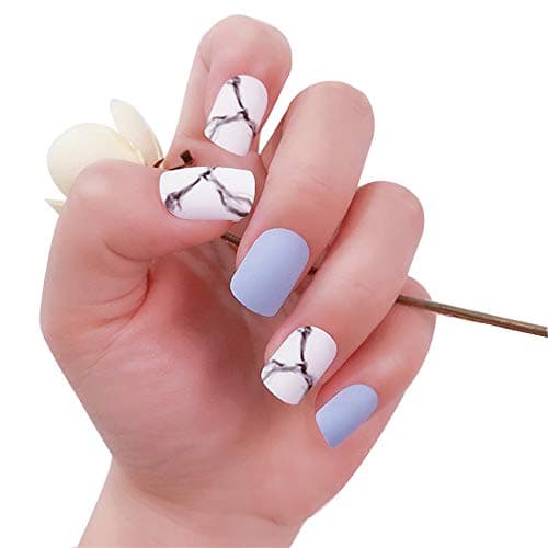 24pcs Fake Nails with Glue Square Matte False Nail French Tips for Women Girls Full Cover Finger Nails Decors