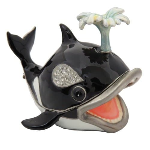 Black Whale Figurine Trinket, Pill, Jewelry Box Enameled with Swarovski Elements Crystals