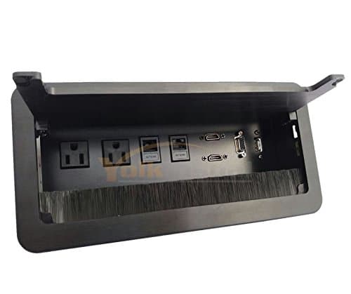 Yolkvisual Conference Table Top Multimedia Connectivity Box 2 AC Power(US), 2 RJ 45, 1 VGA, 2 HDMI, 1 USB , no cables, Black