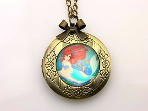 Necklace Locket,Little Mermaid locket Necklace,Beauty Necklace,Beautiful Princess Necklace,Handmade Necklace,Bowknot Bronze Necklace,Christmas Gift,Vintage Jewelry,Fashion Necklace for Women