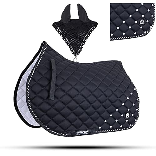 Gallop Shop Numnah Saddle Pads with Matchy Bonnet Set With Jewel (Black Full)