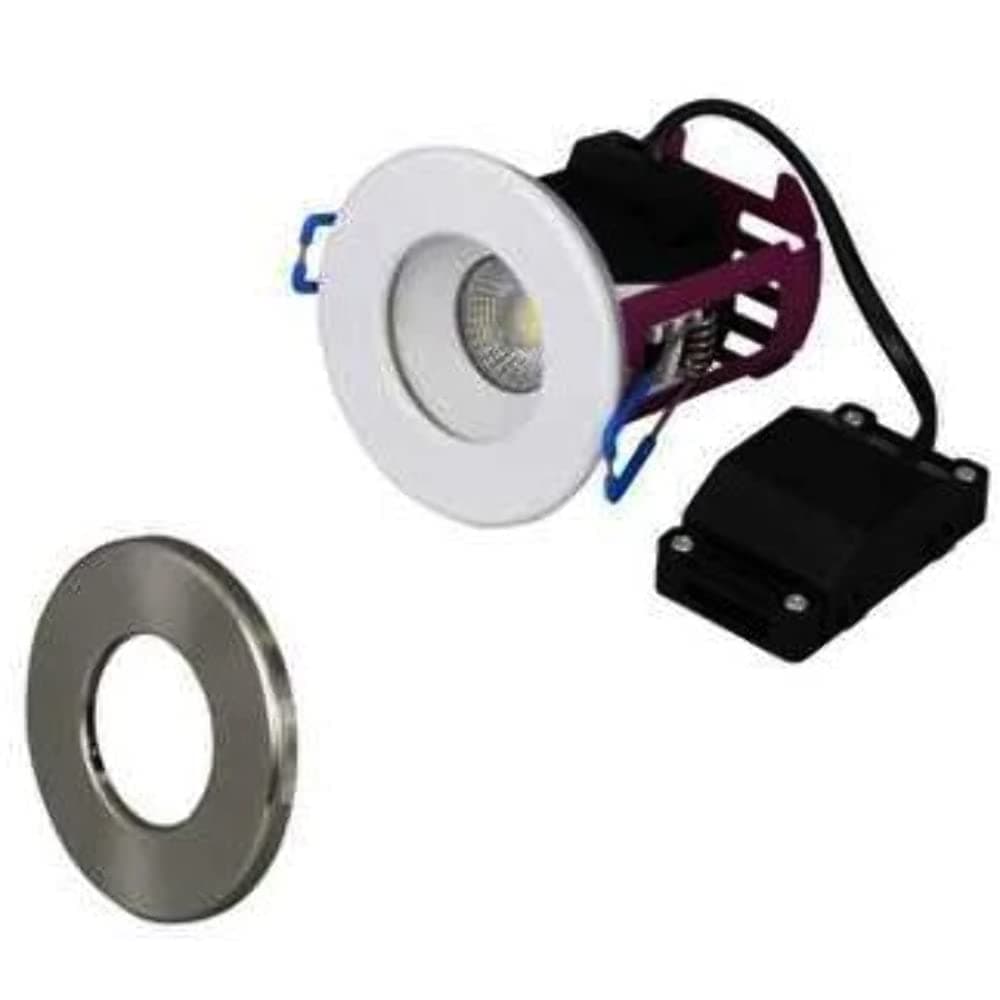 Robus Ramada 7W Warm White Fire Rated Dimmable Downlight - White & Brushed Chrome Trim