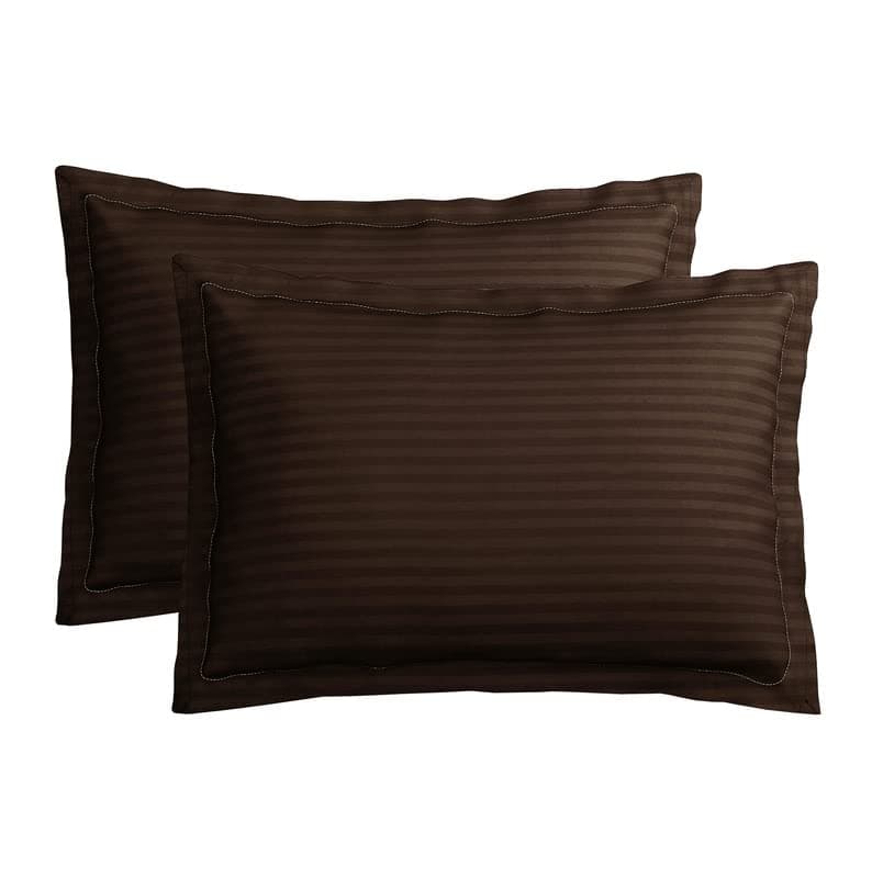 VAS COLLECTIONS Premium 210 TC 100% Pure Cotton Satin Stripes Pillow Cover Set of 2 Pcs, for Hotel Hospital Uses, 18x28 inches - Coffee