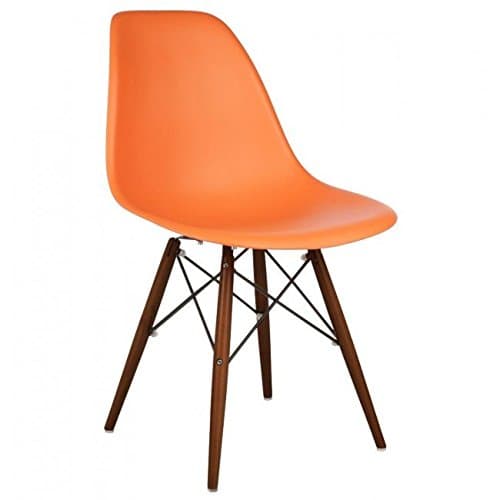 Ariel DSW Molded Orange Plastic Shell Chair with Dark Oak Eiffel Legs
