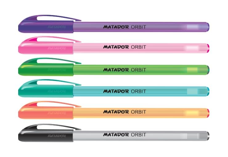 Matador Orbit Ball Point | Oil Based Ink Gel Pen | Smooth Writing | 6 Attractive Body Colour | 2 Year Shelf Life | Retractable (0.6mm) | Pack of 12(Black)