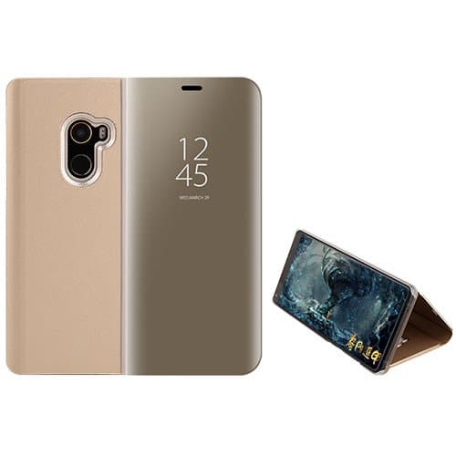 Custodia Mirror Plating Clear View Stand Function Flip Case for Xiaomi Pocophone F1 (Gold)