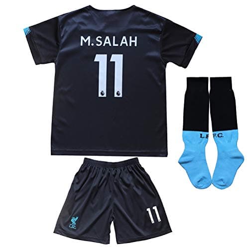 GamesDur Liverpool Mo Salah #11 Third Black Kids Soccer Jersey Set Shirt Short Socks Youth Sizes (Black, 6-7 Years (24))