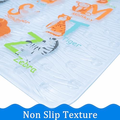 Cartoon Non Slip Bathtub Mat for Kids - 34x15 Inch XL Large Size Anti Slip Shower Mats for for Toddlers Children Baby Floor Tub Mats (Alphabet)