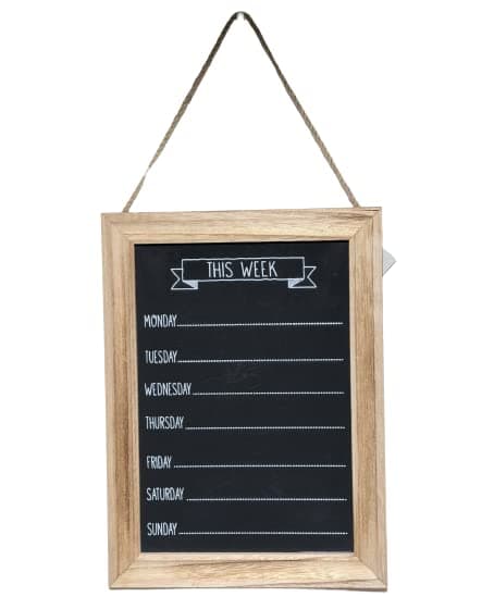 Chalk Brown Board Wood Week Days Menu, Meal Planner, Memo, Weekly Rectangle Events Notes Kitchen Organiser Plaque