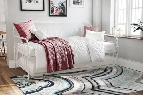 Novogratz Bright Pop Twin Daybed with Trundle - Stylish & Multifunctional Frame, Built-in Casters, Metal Twin Daybed Frame, Off-White