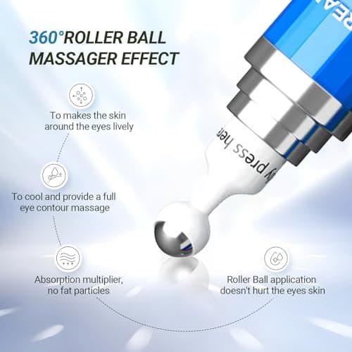 Caffeine Eye Cream, Glycolic Acid & 5% Caffeine Peptide, Under Eye Roller Serum for Dark Circles, Puffiness, Wrinkles and Firming - 360° Massage Ball Cream for Valentine’s Gift