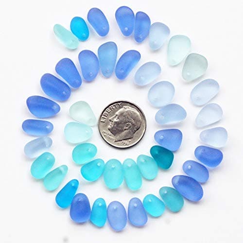 10 Pieces Top Drilled Sea Glass Beads/Beach Glass Beads Pendant for Jewelry Making Necklace Making (Tiny(10-12mm Length), Blue)