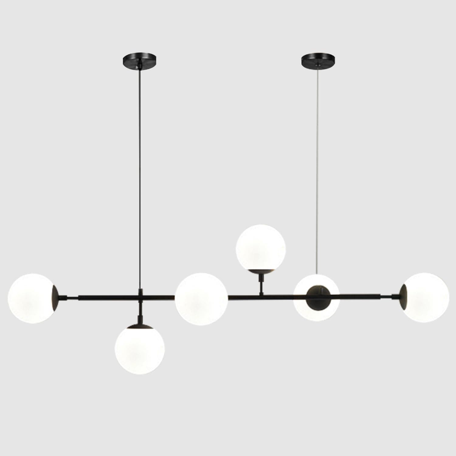 KCO Lighting Mid Century Modern Chandelier Black Linear Sputnik Pendant Light Contemporary 6-Light Glass Globe Chandelier Adjustable Kitchen Island Pendant Lighting (Black+White)