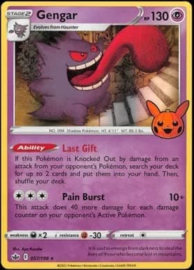 Pokemon Trick or Trade - Gengar - Chilling Reign 057/198 - Holo Rare Card - Halloween Stamp
