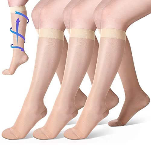 Shellwei 3 Pairs Sheer Compression Socks 20-30 Mmhg Sheer Compression Stockings Graduated Compression Socks for Women