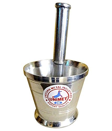 Sethi Traders Aluminium Mortar & Pestle Masher for Spice Medicine Grinder Kitchen khalbatta Okhli Masher