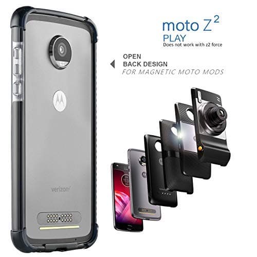 Moto Z2 Play Case Bumper - Mod Compatible (Does not Work with Other Models Moto Z2 Force, Moto Z, Z Force, and Z-Play 1st gen) Ademite (Black/Clear)