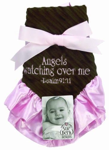 Sue Berk Designs Angels Watching Over Me Baby Blankie, Pink/Brown