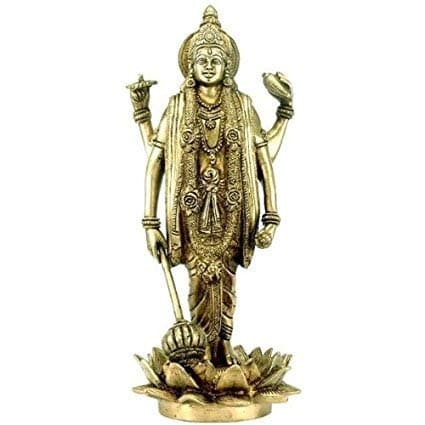 HC - Astadhatu (8 Metals) Made Shri Narayan Standing on Lotus Base Brass Idol/Kamal Maha Vishnu Bhagwan Brass Figurine (10)