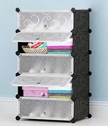 AYSIS Plastic Rack For Storage,Foldable Wardrobe For Clothes,Collapsible Wardrobe,Kitchen Cupboard,Clothes Storage ,Cupboard For Clothes Plastic(Black,5-Shelf-5-Door),44 Centimeters,32 Cm,158 Cm
