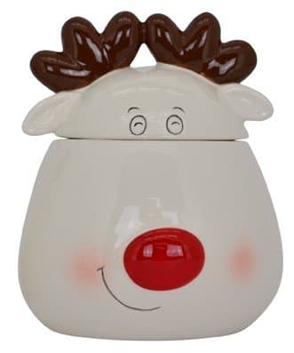 Large Ceramic Reindeer Shaped Cookie Jar 15 x 15 cm x 17.8 cm