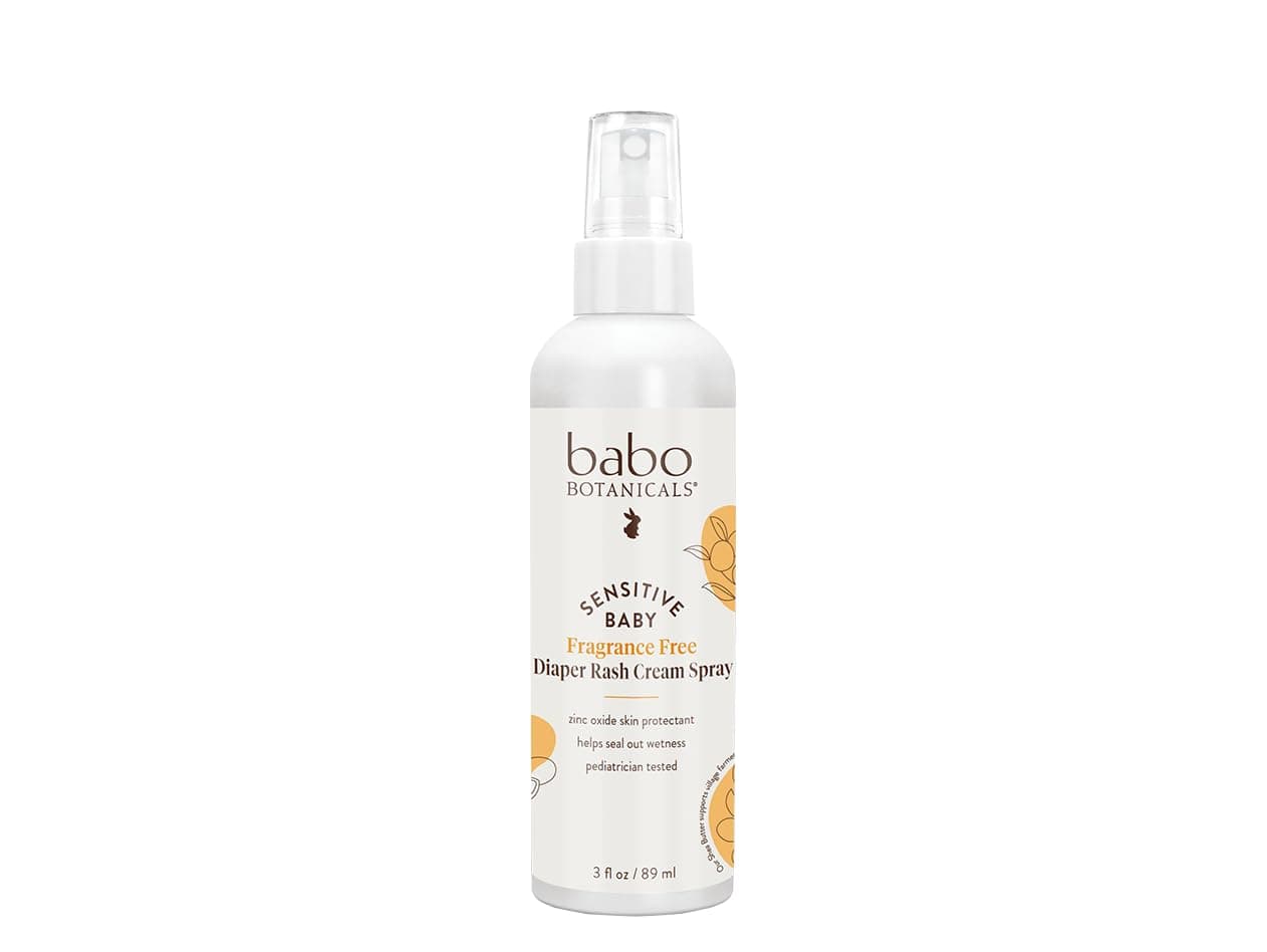 Babo Botanicals Sensitive Baby Fragrance-Free Diaper Rash Cream Spray - No touch, mess-free application - 14.9% Zinc Oxide - Shea Butter, Olive Oil & Aloe Vera - For Babies – 3fl.oz.