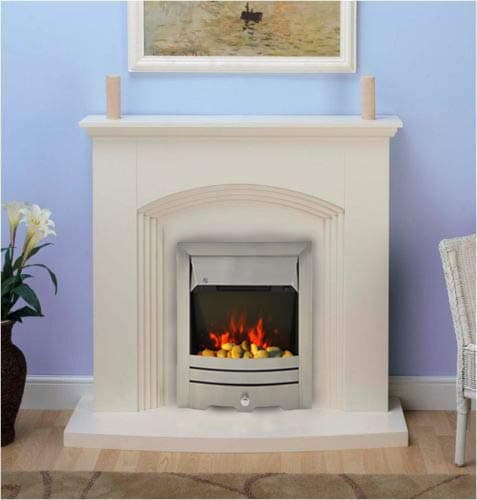 ModaNuvo Modern Cream Brushed Steel Silver Electric Fire Surround Set Complete Fireplace Package Suite