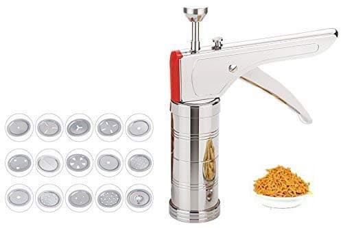 Piesome Capital Kitchenware Press With 15 Different Types Of Jalies, Bhujiya Maker (silver)