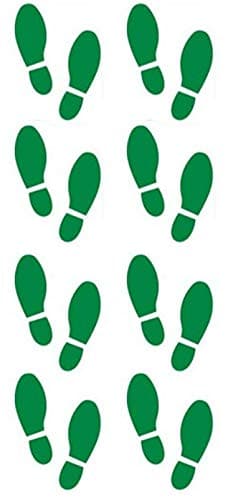 16 Shoe Footprint Vinyl Decal Stickers - Our Amazing"Super Tac Adhesive" Holds Strong But Allows for Easy Removability and are Easily Repositionable, 8" Tall x 3.25" Wide (Green)