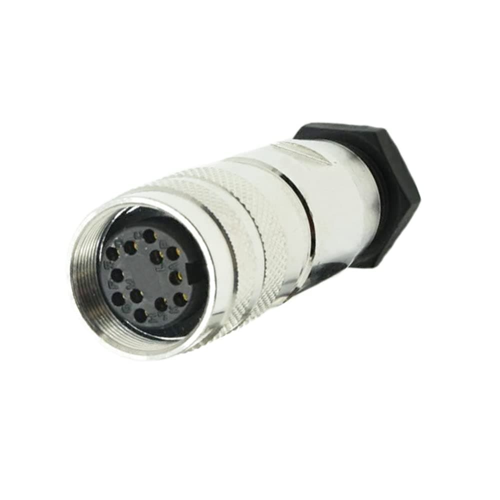 12 Pin Female M16 Solder Type Straight Connector Shield