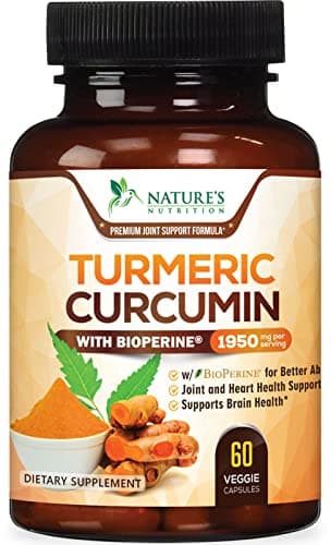 Turmeric Curcumin Highest Potency Curcuminoids 1950mg, Vegan Joint Support Pills by Natures Nutrition - 60 Capsules