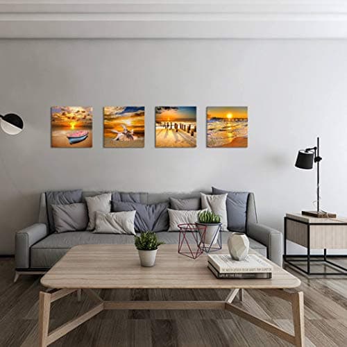 Beach Picture Wall Art Beach Poster Ocean Picture Sunset Beach Canvas Contemporary Scenery Beach Picture Photo Mural Artist Home Decor Wall Decoration Painting Canvas Printing 4 Pieces/Set