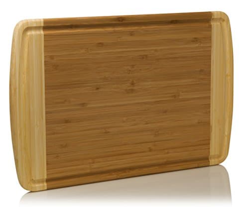 Extra Large Organic Bamboo Cutting Board – Plus FREE BONUS Set of Color-Coded Plastic Cutting Mats – Beautiful Two Toned Wood Design - Best Small Appliance Kitchen Accessory - by Leano Line
