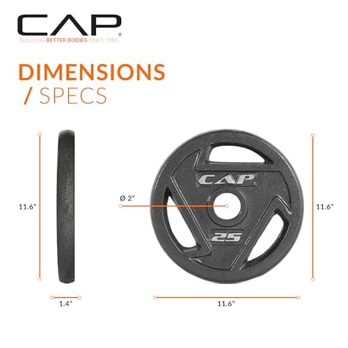 CAP 2-Inch Olympic Grip Weight Plate, 25 lb, Single Plate, Black