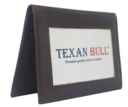 Texan BullzMens Bifold Leather Thin Window Id Thin Plain Credit Cards Wallet (Brown)