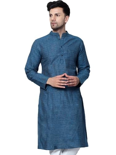 LATEST CHIKAN Men's Cotton Regular Textured Long Kurta Full Sleeves - Casual Ethnic Wear
