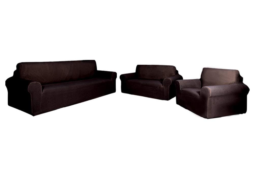 Sapphire Home 3-Piece SlipCover Set for Sofa Loveseat Couch Arm Chair, Form fit Stretch, Wrinkle Free, Furniture Protector (Coffee)