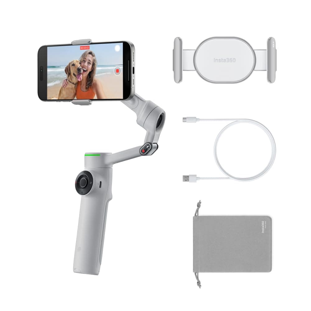 Insta360 Flow 2 Pro Grey- Foldable AI Phone Gimbal, Track in 200+ Apps with Apple DockKit, Multi-Person Tracking, 360º Pan Tracking, Built-in Tripod/Selfie Stick, iPhone/Android Portable Stabilizer