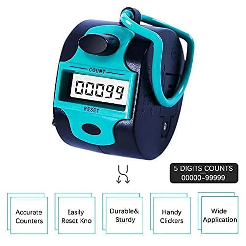 Handy Tally Counter Electronic Clicker Manual Digital Stitching Counter Finger Ring Mechanical Palm Handheld Pitch 5 Digit Display Click Counter Numbers Row People Golf Crochet Wrap & Knit