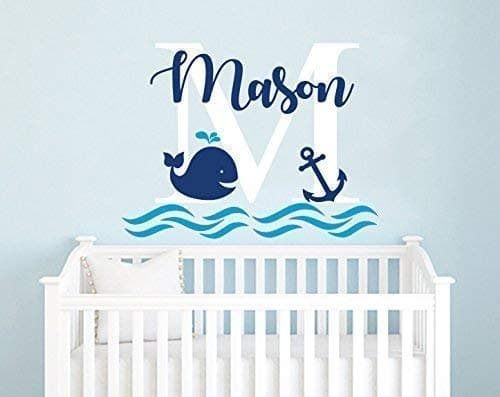 Boys Name Wall Decal/Whale Wall Decal/Nursery Baby Boy Room Decor/Anchor Wall Decal/Nautical Decor/Wall Vinyl Sticker Decals F71