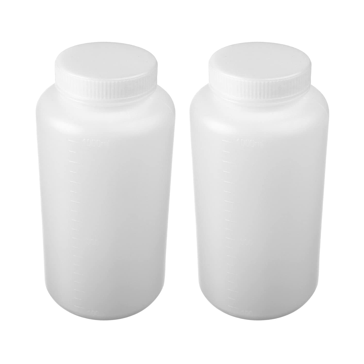 5pcs 33.82oz/1000ml Plastic Bottles,Lab Cylindrical Chemical Reagent Bottle,Wide Mouth Laboratory Reagent Polyethylene Bottle, Sample Sealing Liquid Storage Container for Food Store White Translucent