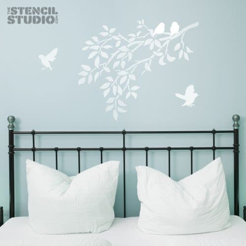 The Stencil StudioLtd - Sparrows and Branch Stencil - Reusable Wall Stencil - Size Extra Large (A1) (10219XL)