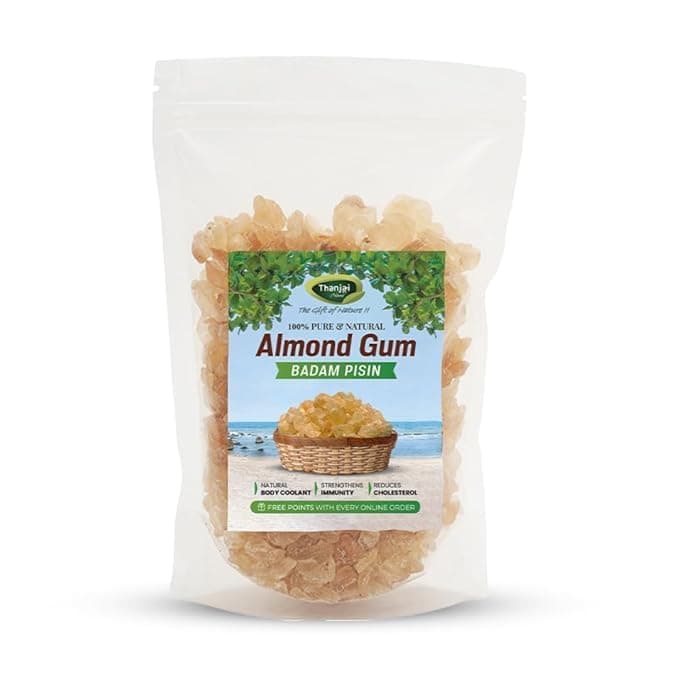 Thanjai Natural Almond Gum (Badam Pisin) – 250g | Gond Katira | Tragacanth Gum | Kathila Gum | Astragalus Gummifer | 100% Pure & Natural | Traditionally Used Ingredient